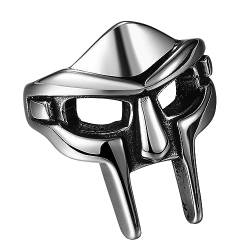 Flongo Herren Ring Mf Doom Gladiator Mask Ringe Silber Wikinger Spartan Maske Edelstahl Gothic Schmuck Viking Helm Nordic Pagan Geschenk für Männer Damen Halloween Doomsday Größe 13 von Flongo