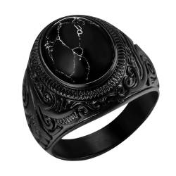 Flongo Herren Ring schwarz Stein: Onyx Ringe Edelstein breit Siegelring Schmuckring Naturstein Edelstahl Biker Herrenschmuck Geschenk für Männer Damen von Flongo
