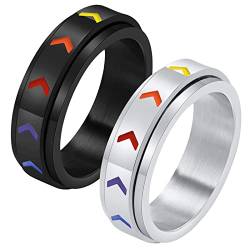 Flongo Herren Ringe Paar Ringe LGBT Regenbogen Drehbare Ringe Schwarz Silber Edelstahl-Ringe für Homosexuelle Gay Les BFF Ringe von Flongo
