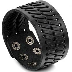 Flongo Herrenarmband Männer Armreif Lederarmband Surferarmband groß breit Biker Armband Manschette Schwarz Silber Geflochten Punk Rock Einstellbar von Flongo