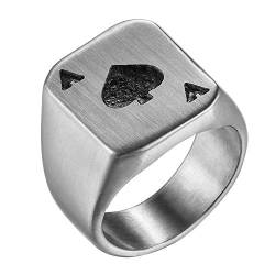 Flongo Herrenring Männer Ring Daumenring, Edelstahl Ring Bandring Siegel Ringe Biker Silber Spielkarte Pik A Spades A Poker Karten Herren-Accessoires Größe 57 von Flongo