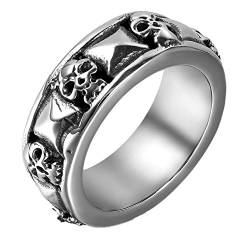 Flongo Herrenring Männer Ring Daumenring Bandring Siegelring Biker Silber Schädel Totenkopf Punk Rock Herren-Accessoires Größe 70 von Flongo