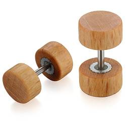 Flongo Holz Ohrstecker 12mm Knopf Männer Frauen Ohrringe, Holz Ohrstecker Gestüt Stecker Ohrringe Holz Farbe Braun Schwarz Fake Plug Tunnel Ohrstecker Piercing Ohrschmuck braun von Flongo