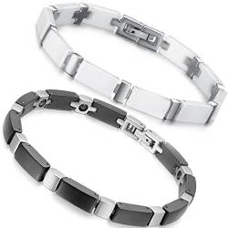 Flongo Keramik Armbänder Pärchen weiß schwarz Porzellan Paar Armband Edelstahl Armkette Freundschaftsarmbänder Partnerarmbänder Armreif 2 Stück für Damen Herren Couple von Flongo