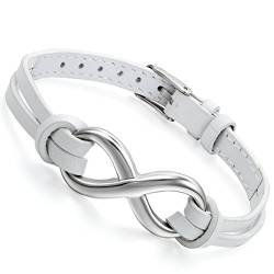 Flongo Lederarmband, Leder Echtleder Armband Armreifen Weiss Infinity Unendlichkeit Zeichen Symbol Lieben Charme Einstellbar Herren,Damen von Flongo