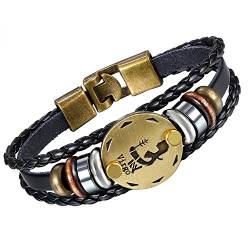 Flongo Lederarmband Horoskop Armband Damen Armkette Herren Armreif, Leder-Armband Armreif Manschette Manschettenknopf Schwarz Gold Golden Horoskop Tierkreis Sternzeichen Sternbild Jungfrau von Flongo