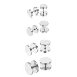 Flongo Männer Ohrstecker Frauen Ohrringe, 8~14mm Edelstahl Gestüt Stecker Ohrhänger Silber Polished Taper Fake Plug Tunnel Piercing Herren,Damen Set von Flongo