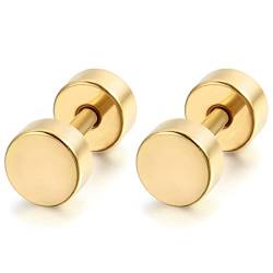 Flongo Männer Ohrstecker Knopf Frauen Ohrringe, 3-14mm Gestüt Stecker Flach Ohrringe Ohrstecker Ohrhänger Gold Taper Fake Plug Tunnel Piercing Herren,Damen von Flongo