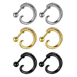 Flongo Ohrstecker Knopf Krake Gestüt Stecker Ohrringe Ohrhänger Fake Tunnel Fake Plug Illusion Fakeplugs Schwarz Silber Gold Elegant Herren, Damen Ohrschmuck 3 Paar Set von Flongo