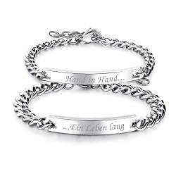 Flongo Paar Armbänder EIN Paar Edelstahl-Armbänder mit Textgravur Liebesschwüre Silber Partnerarmbänder Love-Schmuck Geschenke für Valentinstag Geburtstage Jahrestage von Flongo