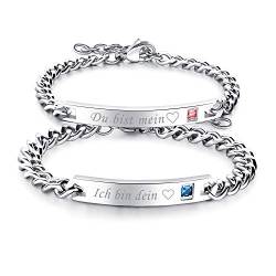 Flongo Paar Armbänder EIN Paar Edelstahl-Armbänder mit Zirkonia Textgravur Liebesschwüre Silber Partnerarmbänder Love-Schmuck Geschenke für Valentinstag Geburtstage Jahrestage von Flongo