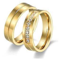 Flongo Paar Ringe Ehering Band Ring Partnerring mit I Love You Gravur Gold Valentine Valentinstag Hochzeit Engagement Verlobungsringe für Frauen Männer Herren Damen von Flongo