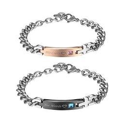 Flongo Partnerarmband BFF Ketten, 2 Stück Edelstahl Armband Armreif Armkette Silber Schwarz Rose Gold Panzerkette Kette Partnerarmbänder Paar Strass His Crazy & Her Weirdo Gravur Kreuz Herren,Damen von Flongo