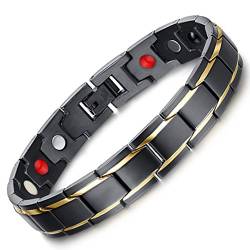 Flongo Premium Herren Magnetarmband Gesundheitspflege Therapie Edelstahl Armband massiv Armreif Magnet Armband für Jungen Männer Frauen Geschenk für Vatertag schwarz und Gold von Flongo