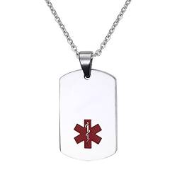 Flongo SOS Notfall Medical Alert ID Marke Herrenkette Männer Anhänger Halskette Silber Gold Kette Kostenlose Gravur Dog Tag Personalisierte Medizinische Marke Militärische Erkennungsmarke von Flongo