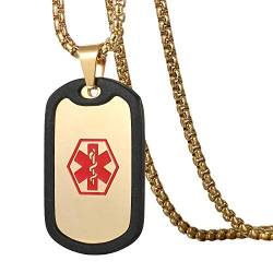 Flongo SOS Notfall Medical Alert ID Marke Herrenkette Männer Anhänger Halskette Silber Gold Kette Kostenlose Gravur Dog Tag Personalisierte Medizinische Marke Militärische Erkennungsmarke von Flongo