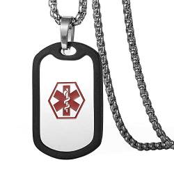 Flongo SOS Notfall Medical Alert ID Marke Herrenkette Männer Anhänger Halskette Silber Gold Kette Kostenlose Gravur Dog Tag Personalisierte Medizinische Marke Militärische Erkennungsmarke von Flongo