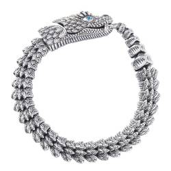 Flongo Schlange Armband Herren Silber: Wikinger Schlangen Schmuck Armreif Edelstahl mit Drachenschuppen breit Armkette flexibel biegsam Snake Bracelet für Damen Männer von Flongo