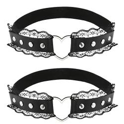 Flongo Sexy Choker Beingeschirr Strumpfband Oberschenkel Ring Gürtel, Tattoo Leder Halsband Lederhalsband, Elastisch mit Herz Spitze von Flongo