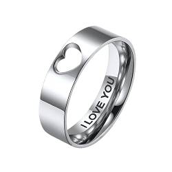 Flongo Verlobungsringe Passende Ringe mit Gravur I Love You Ring Herz Paar Ring Verlobungsringe Eheringe Edelstahl Ring Silber Jahrestag Geschenke Männer Frauen Ringe von Flongo