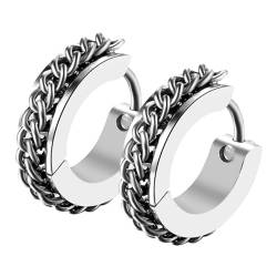 Flongo Vintage Creolen Panzerkette Ohrringe: silber gold schwarz Herren Kranz Hoop wikinger Earrings Edelstahl Ohrring Knorpelschmuck Damen Reif Ohrstecker Ohrschmuck Geschenk für Männer Frauen von Flongo