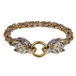 Flongo Wikinger Wolf Herren Armband: Wolfskopf Viking Armkette gold Byzantinisches Kettenamulett Edelstahl Herrenarmband Irisch Keltisch Vintage Gothic Norwegisch Königskette für Männer von Flongo