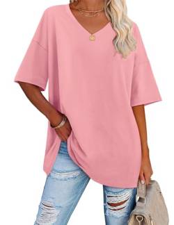 Florboom Basic Shirt Damen V Ausschnitt Top Lässig Longshirt Rosa XXL von Florboom