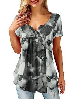 Florboom Bluse Damen Kurzarm T-Shirt Sexy V-Ausschnitt Knopfleiste Shirt Umstandsmode Oberteil Schwarz XXL von Florboom