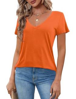 Florboom Damen Kurzarm Shirt Casual V-Ausschnitt Tops Basic T-Shirts für Frauen 2023, Orange/Abendrot im Zickzackmuster (Sunset Chevron), X-Groß von Florboom