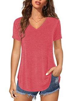 Florboom Damen Kurzarm T-Shirt Elegant Oberteile Casual V-Ausschnitt Shirts Sommer Top, Rosa S von Florboom