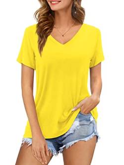 Florboom Damen Kurzarm T-Shirt V-Ausschnitt Tunika Kurzarm Longshirt Lockere Oberteile Gelb L von Florboom