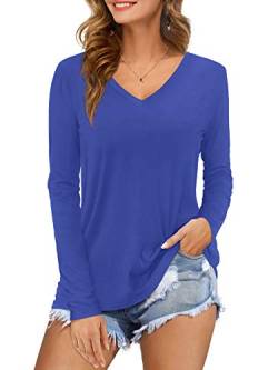 Florboom Damen Langarmshirt V-Ausschnitt T-Shirt Langarm Freizeit Oberteil Elegant Blau XL von Florboom