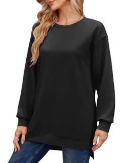 Florboom Damen Pullover Sweatshirt Oversize Langarm Shirts Einfarbig Oberteile, Schwarz S von Florboom