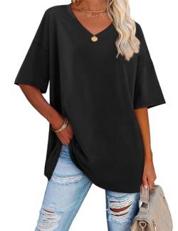 Florboom Damen Shirt Kurzarm Sommer V Ausschnitt T-Shirt Schwarz L von Florboom