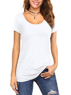 Florboom Damen Shirt Kurzarm Tshirt Oberteil Bluse Basic Tee O-Neck Top Sommer T-Shirt Casual Slim Fit Weiß L von Florboom