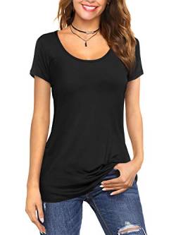 Florboom Damen Sommer Shirt Kurzarm Bluse Schwarzes Tshirt Tunika Baumwolle T-Shirt Basic Tops Schwarz S von Florboom