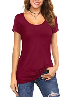 Florboom Damen T-Shirt Sommer Oberteile Frauen Tshirt Kurzarm Rundhals Bluse Basic Shirt Lang Weinrot S von Florboom