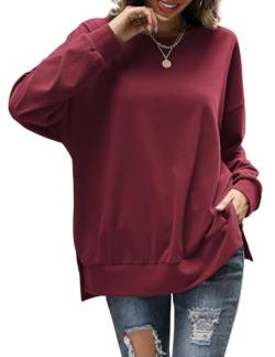 Florboom Klassischer Pullover Rundhalsausschnitt Langarm Damen Shirt Oberteile, Klaretrot XL von Florboom