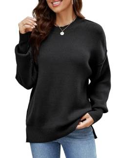 Florboom Longshirt Damen Langarm Shirt Bluse Gestrickt Oberteil Lang Sweaters, Schwarz L von Florboom