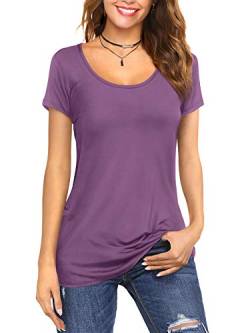 Florboom Longshirt Damen Sommer Kurzarm Blusen Baumwoll Tshirt Lang Lavendel M von Florboom