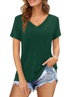 Florboom Oberteil Damen Kurzarm V Ausschnitt Shirt Sommer Top Einfarbig T-Shirt Grün L von Florboom