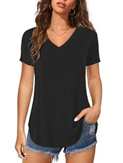 Florboom Oberteil Damen Schwarz Tshirt V Ausschnitt Kurzarmbluse Sommer Causal Shirt, Schwarz XL von Florboom