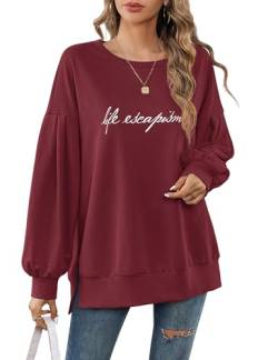 Florboom Pullover Damen Lang Oberteil Rundhals Elegant Tunika Langarmshirt, Weinrot XXL von Florboom