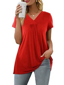 Florboom Rote Blusen für Damen Tops Sommer Locker Shirt V Ausschnitt Tunika Lang Rot M von Florboom