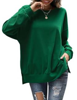 Florboom Rundhals Pullover Damen Langarm Sweatshirts Schlitz Oberteile, Dunkelgrün M von Florboom