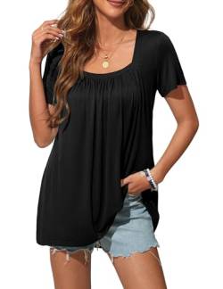 Florboom Shirt Damen Kurzarm Tunika Top Sommer Casual Oberteile Bluse, Schwarz M von Florboom