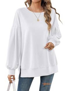 Florboom Sweatshirt Damen Oversized Tshirt Langarmshirt Pullover Shirts, Weiß M von Florboom