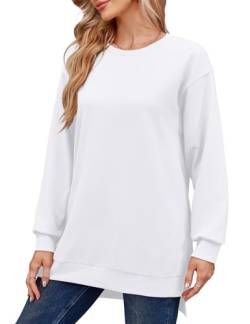 Florboom Sweatshirts Damen Langarm Shirt Elegant Bluse Einfarbig Oberteil, Weiß XL von Florboom