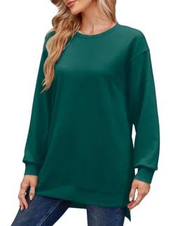 Florboom Sweatshirts Für Damen Langarm Shirts Rundhals Bluse Einfarbig Oberteil, Grün XXL von Florboom