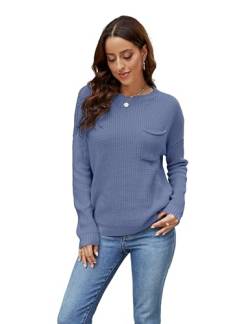 Florboom T-Shirts Für Damen Oversize Pullover Bluse Elegant Oberteil Casual Strickpullover, Blau XL von Florboom